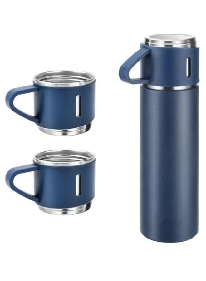 Vacuum Flask كوب ترمس أصلي سعة 500 مل مع 3 أكواب - ازرق - Image 1